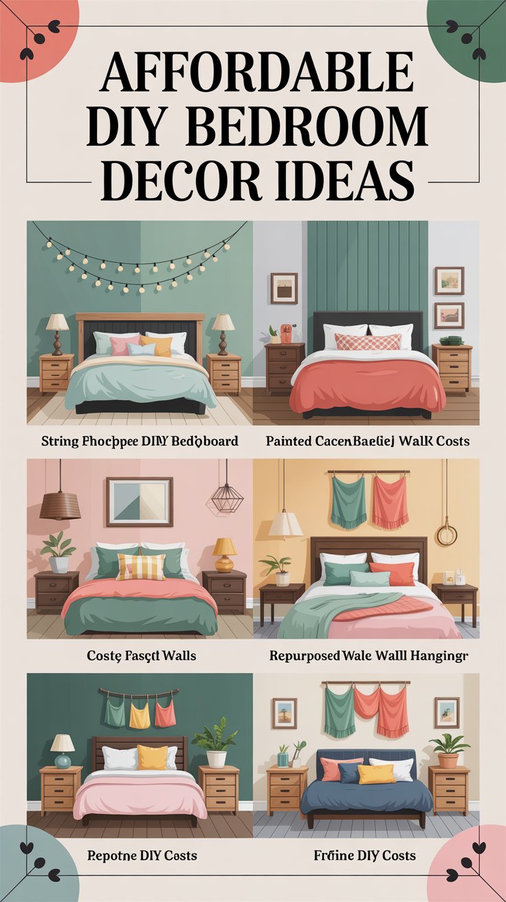 What are some affordable DIY decor ideas for upgrading a bedroom on a budget?