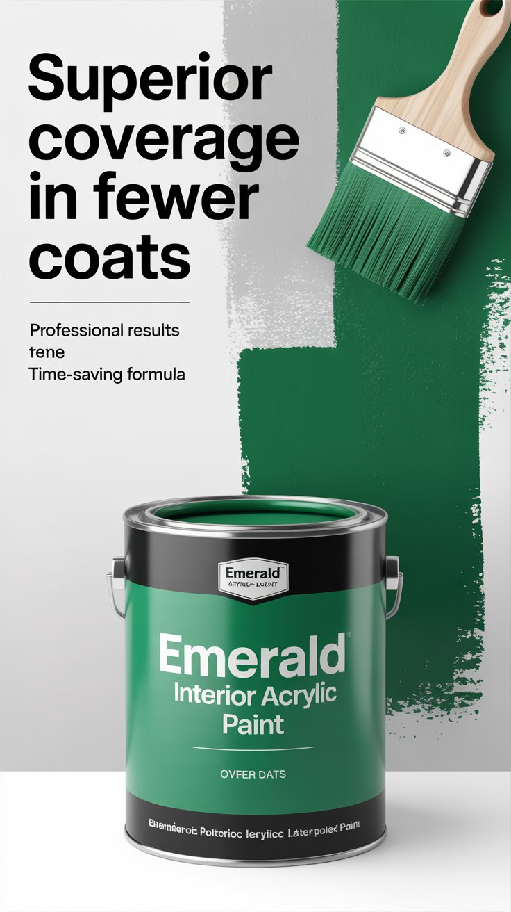 Does Emerald Interior Acrylic Latex Paint provide good coverage in fewer coats?