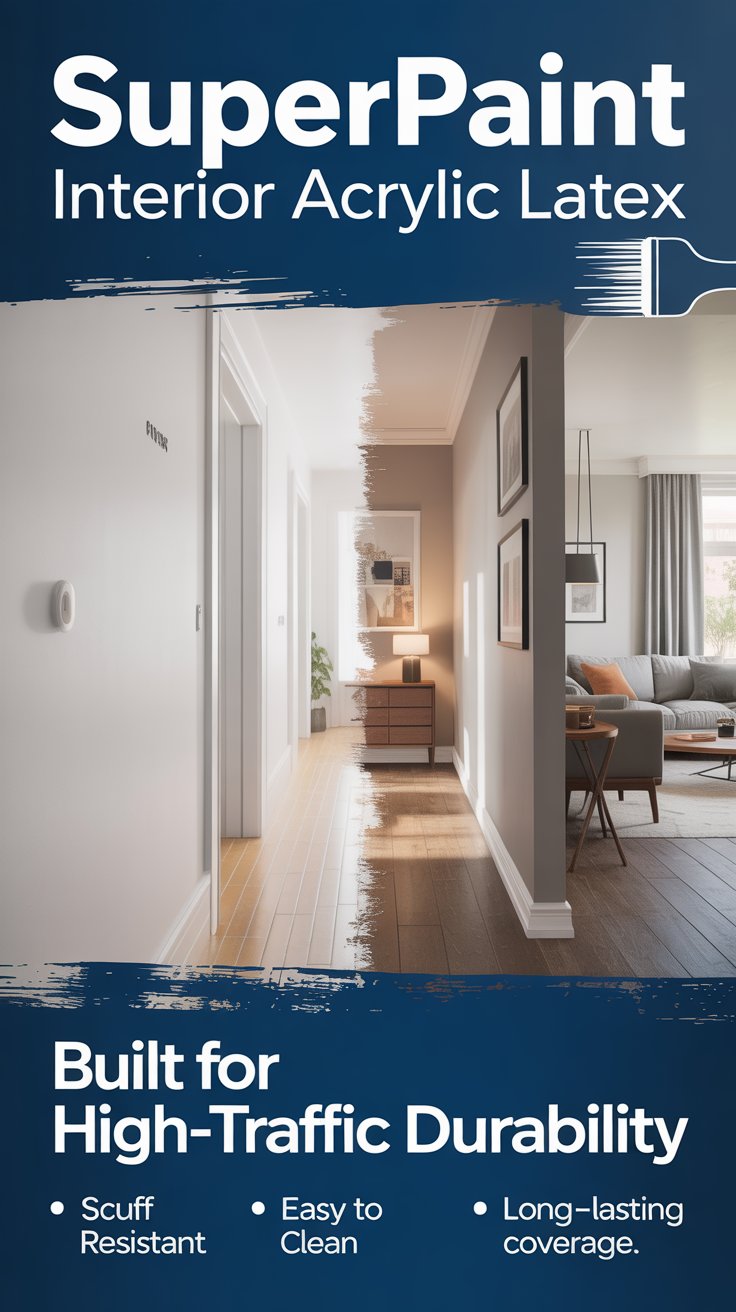 How durable is Super Paint Interior for high-traffic areas like hallways and living rooms?